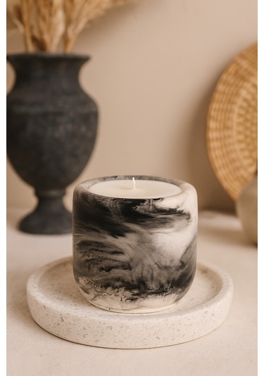 Dekoratif Kokulu Mum Mermer Desenli Gri