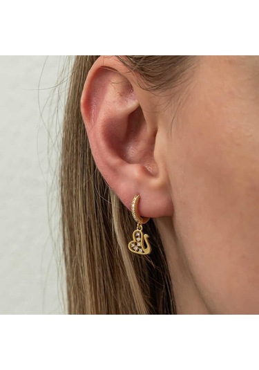 Gümüş Sallantılı Gold Kuğu Kadın Küpe Çok Renkli