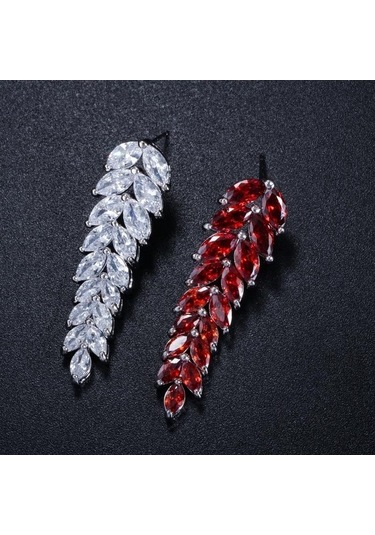 Novahub Kırmızı Wwj Zirkonya Küpe, Uzun Damla Model, Beyaz Ve Kırmızı, Damla Küpe Takı, Partiler İçin Kırmızı
