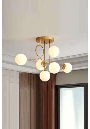 Eva Modern Tarz Eskitme Beyaz Camlı Altılı Avize .. Eskitme