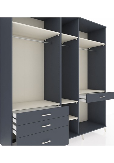 Kronos Dolap 7 Raflı 4 Çekmeceli 3 Askılı 220x59x243 Antrasit-aytaşı/antrasit Aytası/antrasıt