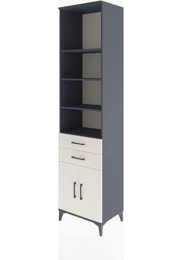 Hyperion Dolap 5 Raflı 2 Çekmeceli 2 Kapaklı 60x44x243 Antrasit-aytaşı Antrasit
