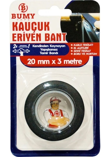 Bumy Kauçuk Eriyen Bant Siyah 20 Mm X 3 Metre