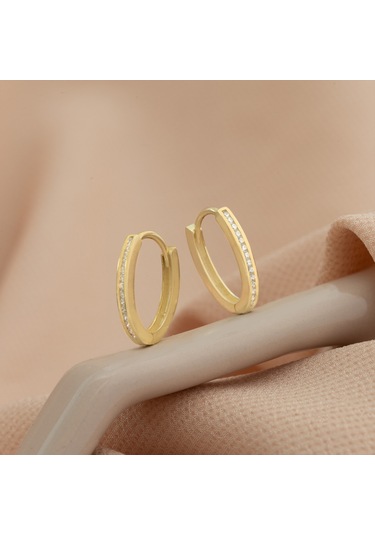 Dkmn Gümüş  Taşlı Oval Halka Küpe