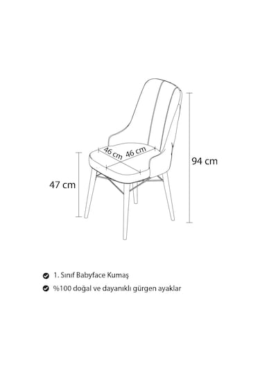 Mitra Serisi, 6 Adet Siyah Mutfak Sandalyesi, Beyaz Gürgen Ayak, 1. Sınıf Babyface Kumaş