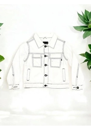 Kız Çocuk Beyaz Cep Detaylı Kot Ceket-15258 Beyaz