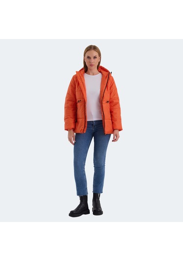 Slazenger CALLU Kadın Kapüşonlu Şişme Turuncu Mont & Kaban