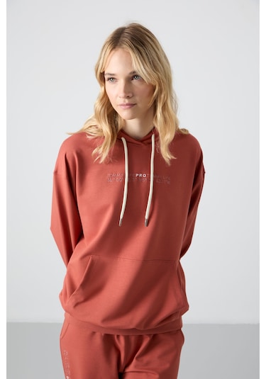 Tommy Life Tarçın Kapüşonlu Kanguru Cep Oversize Lastik Paça Kadın Eşofman Takımı - 95288 Tarçın