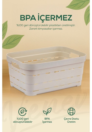 Vienev 4'lü 8,2 Litre Delikli Saklama Kutusu Beyaz Beyaz