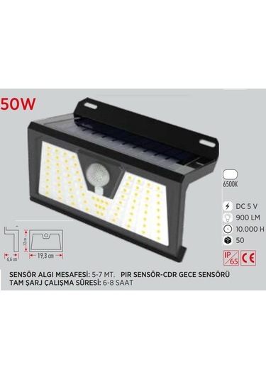 Ycl Ysb-130 30w Sensörlü Solar Güneş Enerjili Duvar Aplik Beyaz