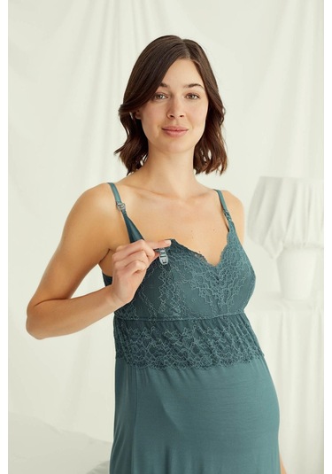 Monamise 18522 Hamile Lohusa Sabahlıklı Gecelik Takım-yeşil