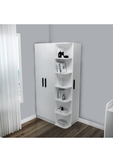 Arnetti Luses 3 Kapaklı Raflı Genç Odası Gardırop, Beyaz - Luses