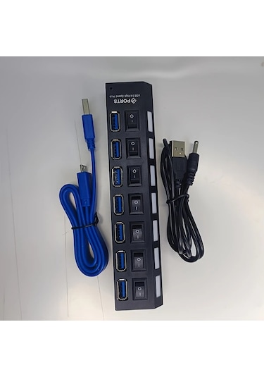 Xuweiwei Araç İçin Usb 7 Portlu Çift Kablolu Adaptör, 5g Veri Aktarım, Anahtarlar Ve Led Göstergeler, Hızlı Şarj Kablosu