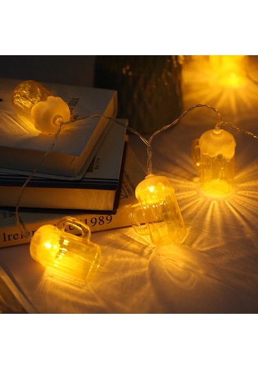 Skycity Sarı Bira Bardağı Şekilli Noel Led Işık Zinciri - 2 Metre 10 Işık, 2 Adet Paket - Aa Pil İle Çalışır Pil Dahil Değil Sarı