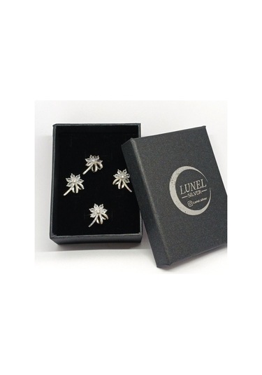 Çiçek Motifli Taşlı Gümüş Takı Seti - Kolye Ucu, Küpe Ve Yüzük - Zarif Ve Şık Tasarım Gümüş