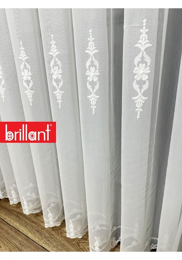 Ayna Gümüş Gri İşlemeli 3 Kat Pileli Ütü İstemez Salon Tül Perde Byz