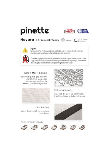 Nironyatak Tek Kişilik 100X200 Cm Ortopedik Novara Yatak