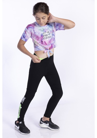 Toontoy Kız Çocuk Baskılı Tayt Siyah
