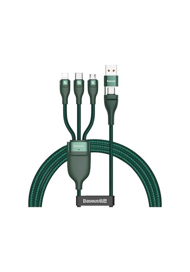Baseus 3'ü 1 Arada Hızlı Şarj Kablosu - 100w Pd, 1.2m Yeşil, Type-c/usb/micro Usb/iphone Uyumlu