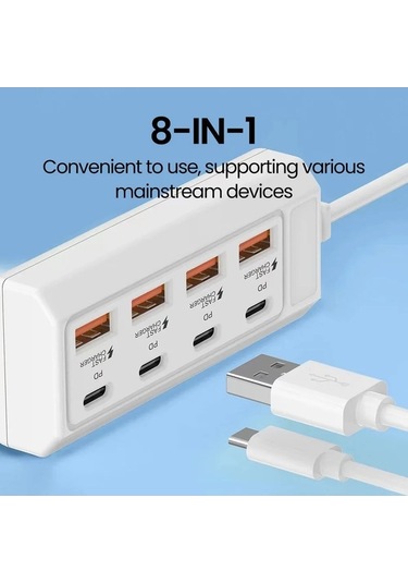 Tongxida 8 Adet Bir Arada Usb Şarj Soketi Pd25w Usb-c Şarj Aleti Çoklu Cihaz Şarj Güç 8a+8c