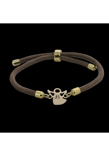 Archin B Harfine Özel 14 Ayar Altın Plakalı Mevlana Figürlü Kahverengi Örgülü Hediye Bileklik-335harf Altın