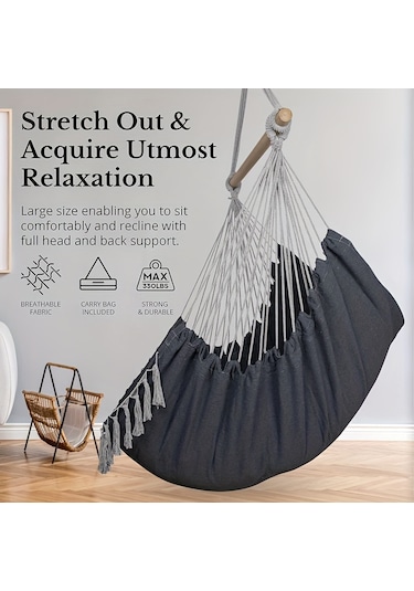 Siyah Püsküllü Halat Hamak Sandalye