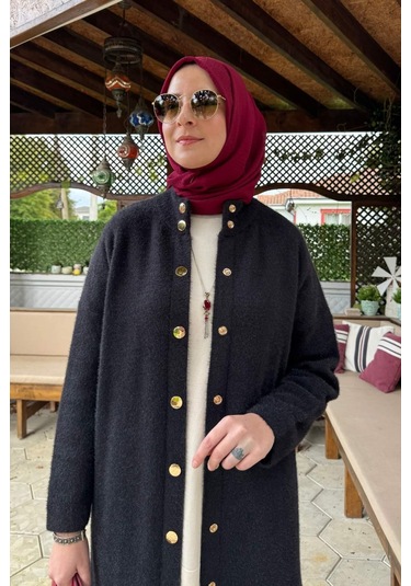 Rabia Şamlı Yakut Angora Triko Kap Siyah Çok Renkli