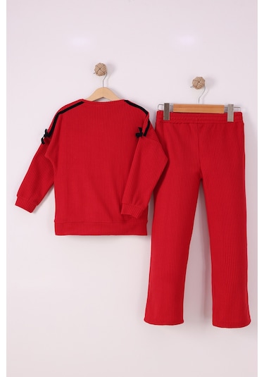 Monox Kız Çocuk Kurdale Detaylı Fitilli Polar Takım Kırmızı