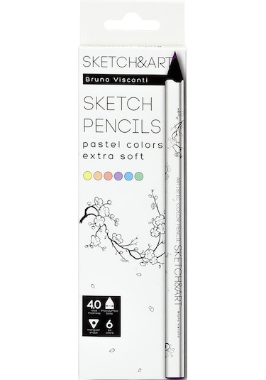 Bruno Visconti "sketch&art" Profesyonel Kuru Boya Kalemi, Kalın Gövde, 4 Mm Grafit. Pastel 6 Renk 30-0118/03