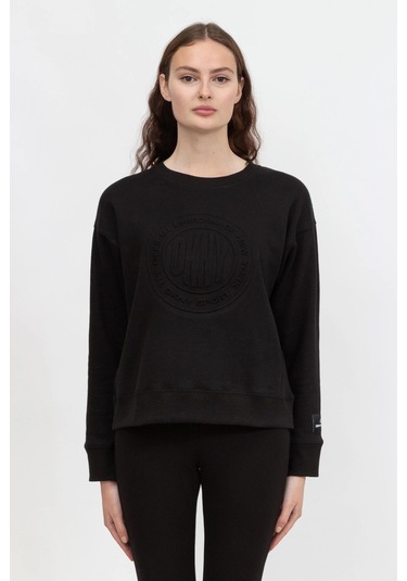 Embossed Medallion C Kadın Bisiklet Yaka Sweatshirt-siyah Siyah