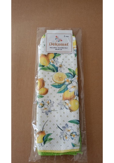 Microfiber Temizlik Bezi 40x50 Cm 2 Adet Limon Bir Adet Baskılı Bir Adet Naturel Yeşil