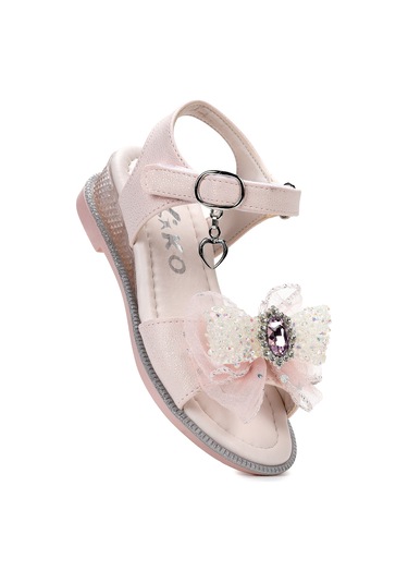 Kiko Kids Bufly Fiyonklu Kız Çocuk Sandalet Ayakkabı Pudra Pudra