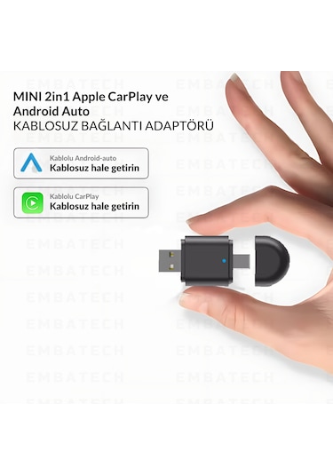 Embatech Araç Içi 2in1 Android ve İos Cihazlar Için Kablosuz Android