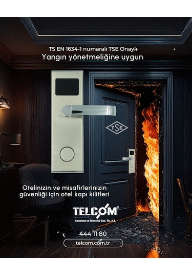 Yangına Dayanıklı Kartlı Otel Kapı Kilidi Otel Oda Kilidi Telcom Coral 1 Adet