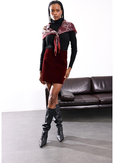 5in1Canpolat Bordo Kadife Mini Etek Bordo