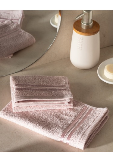Maynor Bordürü Floşlu 2'li %100 Pamuk El Havlusu - Pudra 8684427114391 Pudra
