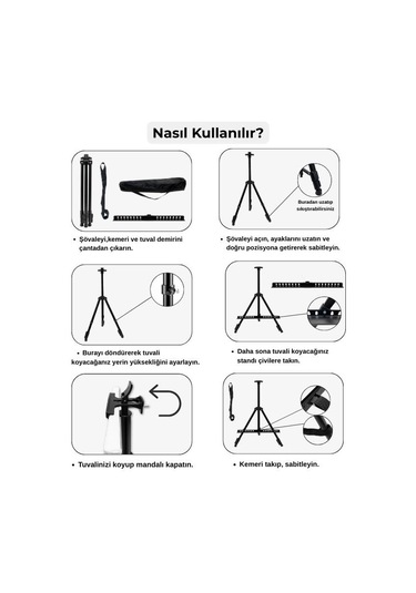 Katlanabilir Metal Tripod Şövale - Ayarlanabilir, Taşıma Çantalı, Siyah
