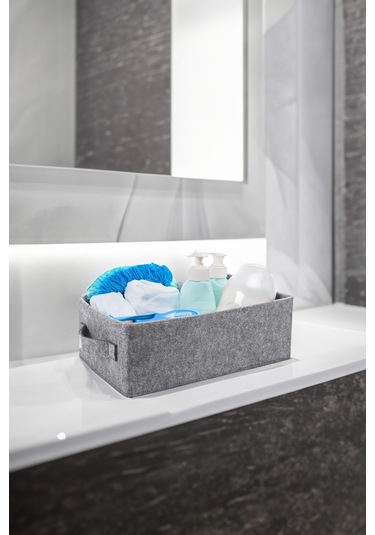 Yunusoğlu Home Dolap İçi Çamaşır Oyuncak Düzenleyici Keçe Saklama Kutusu Sepet Organizer 38x25x13 Cm Gri