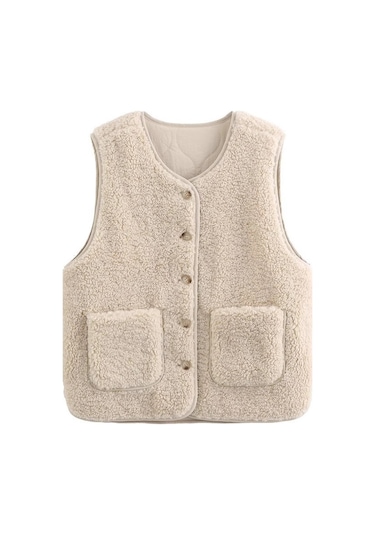 Snapbuy Kadın Yelek, Çift Taraflı Kullanım Ekru