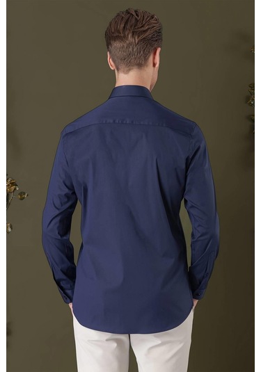 Gk 709 Slim Fit Lacivert Klasik Gömlek Lacivert