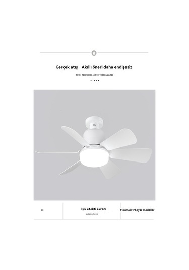 Aurora Fan Lambasıgüçlü Tonluışık Sessiz Beşyapraklı Küçük Tavan Vantilatörülambası Beyaz