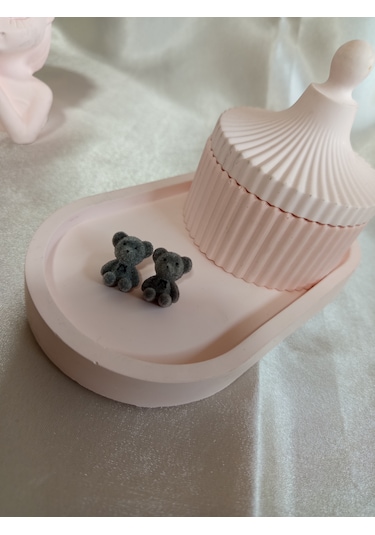 Gri Peluş Ayıcık Küpe