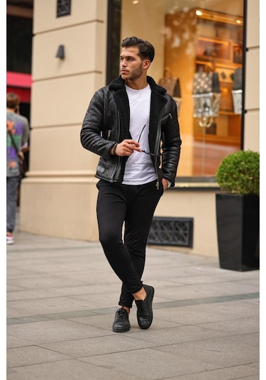 Mero Life Napa Deri İçi Full Kürklü Yüksek Kalite Slim Fit Erkek Mont - Siyah Mero Life Napa Deri İçi Full Kürklü Yüksek Kalite Slim Fit Erkek Mont - Siyah