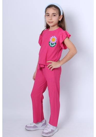 Kız Çocuk İkili Takım Fırfırlı Papatya Nakışlı F21 Siyah