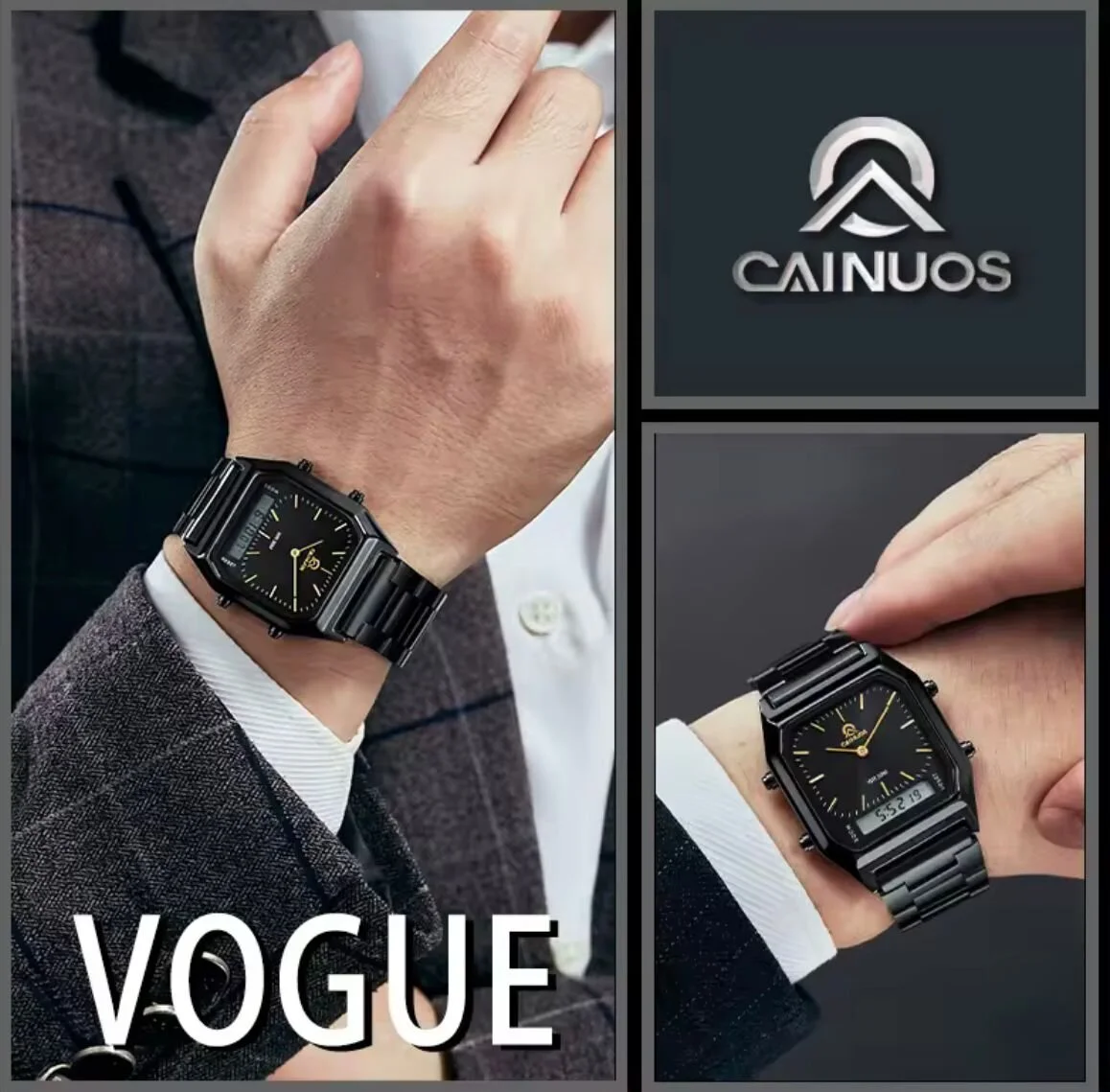 Caınuos Dijital Analog Erkek Kol Saati Siyah