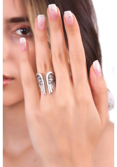 Kadın Antik Gümüş Kaplama Melek Kanadı Yüzük N11.12956 Çok Renkli