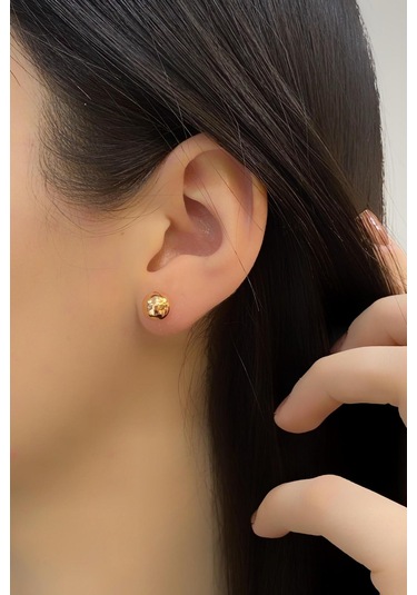 Zümrüt Sarraf 14 Ayar Altın Sarı Top Kadın Küpe