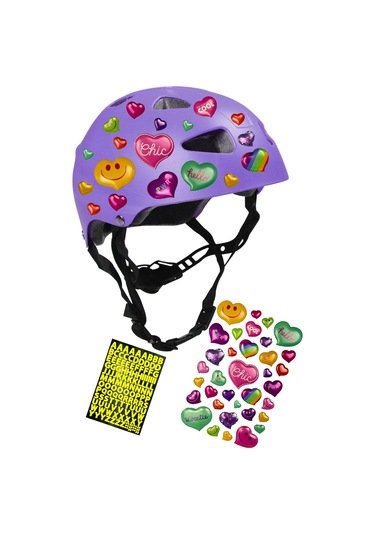 Lila Mor Çocuk Kaskı Spor Koruyucu Kask Kalpler Ve Harfler Stickerlı Bisiklet Scooter Paten Ekipmanı Lila