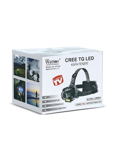 Watton Wt-629 Cree Tg 20,000 Lümen Şarjlıı Kafa Lambası Siyah