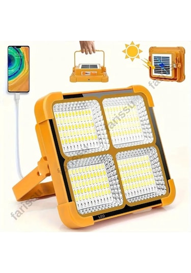 4'lü Set Solar Kamp Projektörü - 12000 Mah Powerbank Özellikli, Çakar Modlu Sarı